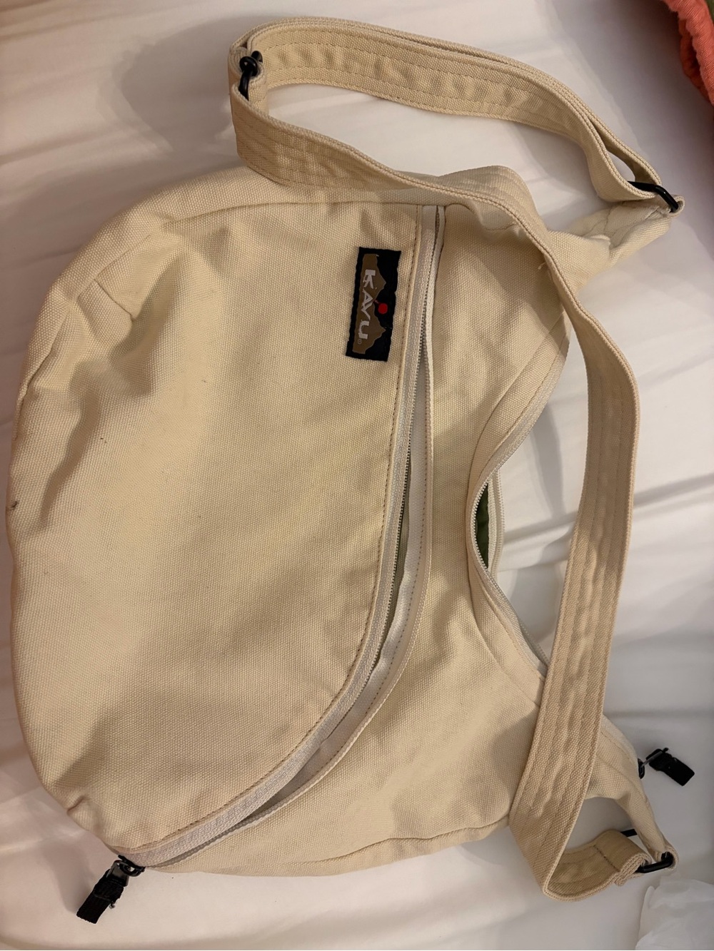 Kavu Cream Canvas Messenger Sling Bag